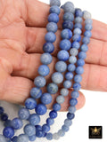 Natural Blue Aventurine Beads, Smooth Round Beads in Blue and Gray Blends BS# 4, sizes 6 mm or 8 mm 14.75 inch FULL Strands