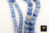 Natural Blue Aventurine Beads, Smooth Round Beads in Blue and Gray Blends BS #4, sizes 6 mm or 8 mm 14.75 inch FULL Strands