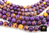 Purple and Gold Beads, Smooth Mixed Yellow Purple Jade Beads BS #95, LSU Jewelry Beads sizes 6 mm 16.5 inch Strands