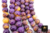 Purple and Gold Beads, Smooth Mixed Yellow Purple Jade Beads BS #95, LSU Jewelry Beads sizes 6 mm 16.5 inch Strands