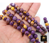 Purple and Gold Beads, Smooth Mixed Yellow Purple Jade Beads BS #95, LSU Jewelry Beads sizes 6 mm 16.5 inch Strands