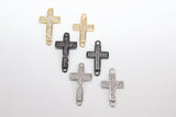 CZ Micro Pave Cross Connector, Cross Links for Bracelet or Necklace, Gold Silver Black Clear Cubic Zirconia