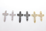 CZ Micro Pave Cross Connector, Cross Links for Bracelet or Necklace, Gold Silver Black Clear Cubic Zirconia