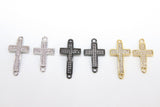 CZ Micro Pave Cross Connector, Cross Links for Bracelet or Necklace, Gold Silver Black Clear Cubic Zirconia