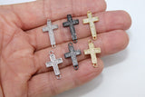 CZ Micro Pave Cross Connector, Cross Links for Bracelet or Necklace, Gold Silver Black Clear Cubic Zirconia