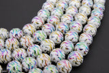 Gold and White Beads, Shimmery Smooth Purple Green Mardi Gras Tiger Stripe Rainbow Beads BS #46, sizes 10 mm 11 inch Strands