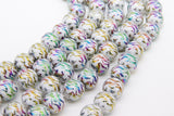 Gold and White Beads, Shimmery Smooth Purple Green Mardi Gras Tiger Stripe Rainbow Beads BS #46, sizes 10 mm 11 inch Strands