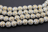 Gold and White Beads, Shimmery Smooth Tiger Stripe Beads BS #47, sizes 10 mm 11 inch Strands
