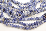 Natural Blue Spot Jasper Beads, White and Blue Smooth Round Beads BS #51, sizes 6 mm or 10 mm 15.75 inch Strands