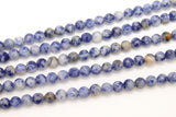 Natural Blue Spot Jasper Beads, White and Blue Smooth Round Beads BS #51, sizes 6 mm or 10 mm 15.75 inch Strands