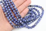 White and Blue Jasper Beads, Royal Sky Blue Spotted Round Beads BS# 53, sizes 8 mm 15.75 inch Strands