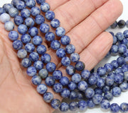 White and Blue Jasper Beads, Royal Sky Blue Spotted Round Beads BS# 53, sizes 8 mm 15.75 inch Strands