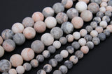 Natural Pink Zebra Frosted Beads, Round Matte Gray and Pink Peach Jasper Beads BS #54, sizes in 6 mm 8 mm 10 mm 15.5 inch FULL Strands
