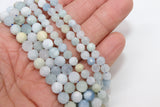 Natural Aquamarine Faceted Beads, Diamond Cut Round Light Blue and White BS #57, sizes in 6 mm 8 mm 10 mm 15.5 inch FULL Strands