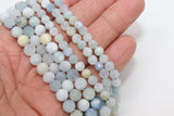 Natural Aquamarine Faceted Beads, Diamond Cut Round Light Blue and White BS# 57, sizes in 6 mm 8 mm 10 mm 7.5 inch FULL Strands