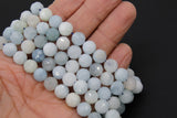 Natural Aquamarine Faceted Beads, Diamond Cut Round Light Blue and White BS #57, sizes in 6 mm 8 mm 10 mm 15.5 inch FULL Strands