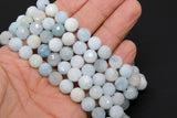 Natural Aquamarine Faceted Beads, Diamond Cut Round Light Blue and White BS #57, sizes in 6 mm 8 mm 10 mm 15.5 inch FULL Strands