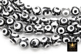 Tibetan Natural Faceted Agate Beads, DZI Agate in Black and White Dot Color Beads BS #10, sizes 10 mm 15 inch FULL Strands