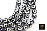 Tibetan Natural Faceted Agate Beads, DZI Agate in Black and White Dot Color Beads BS #10, sizes 10 mm 15 inch FULL Strands