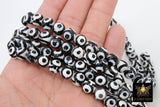 Tibetan Natural Faceted Agate Beads, DZI Agate in Black and White Dot Color Beads BS #10, sizes 10 mm 15 inch FULL Strands