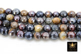 Natural Tiger Eye Beads, Shimmery Multi Faceted Silver Lined Electroplated Beads BS #13, sizes 8 mm 15.5 inch Strands