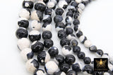 Natural Black and White Agate Beads, Faceted Cow Pattern Blended Beads BS #12, sizes in 6 mm
