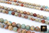Natural African Blue Turquoise Opal Beads, Beige and Cream Round Jasper Beads BS #15, sizes 6mm 8mm 10mm 15.75 inch Strands