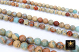 Natural African Blue Turquoise Opal Beads, Beige and Cream Round Jasper Beads BS #15, sizes 6mm 8mm 10mm 15.75 inch Strands