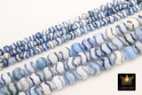 DZI Blue White Stripe Beads, Natural Tibetian Smooth Wavy Round Beads BS #5