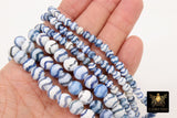 DZI Blue White Stripe Beads, Natural Tibetian Smooth Wavy Round Beads BS #5