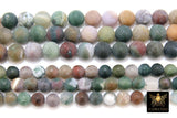 Natural Indian Agate Frosted Beads, Blended Greens and Beige Mauve Round Beads BS #18, sizes 6mm 8mm 15.5 inch Strands