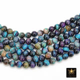 Blue Tiger Eye Beads, Shimmery Smooth Round Blue Black and Purple Blends BS #19, sizes 8 mm 15 inch Strands