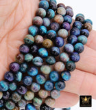 Blue Tiger Eye Beads, Shimmery Smooth Round Blue Black and Purple Blends BS #19, sizes 8 mm 15 inch Strands