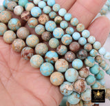 Natural Imperial Blue Opal Jasper Beads, Round Marbleized Aqua and Beige Cream Beads BS #20, size 8 mm 15.7 in FULL Strand