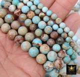 Natural Imperial Blue Opal Jasper Beads, Round Marbleized Aqua and Beige Cream Beads BS #20, size 8 mm 15.7 in FULL Strand