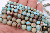 Natural Imperial Blue Opal Jasper Beads, Round Marbleized Aqua and Beige Cream Beads BS #20, size 8 mm 15.7 in FULL Strand
