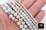 Natural Imperial Baby Blue Jasper Beads, Round Marbleized Cream Beads BS #23, size 4 mm