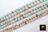 Natural Imperial Aqua Blue Jasper Beads, Sea Sediment Round Beige Beads Light Baby Blue BS #24, size 6 mm