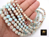 Natural Imperial Aqua Blue Jasper Beads, Sea Sediment Round Beige Beads Light Baby Blue BS #24, size 6 mm