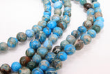 Natural Imperial Royal Blue Jasper Beads, Sea Sediment Round Marbleized Beads BS# 55, sizes 6 to 10 mm 15 inch FULL Strands