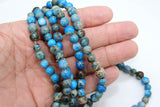 Natural Imperial Royal Blue Jasper Beads, Sea Sediment Round Marbleized Beads BS #55, sizes 6 to 10 mm 15 inch FULL Strands