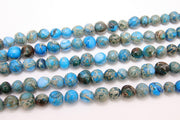 Natural Imperial Royal Blue Jasper Beads, Sea Sediment Round Marbleized Beads BS# 55, sizes 6 to 10 mm 15 inch FULL Strands