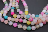 Natural Agate Beads, Faceted Pink Blue and White Agate Round Beads BS #81, Dragon Vein Beads sizes in 10 mm 14 inch Strands