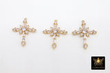 Gold Cubic Zirconia Cross, CZ Pave Cross for Necklaces #488, 17 x 23 mm Crucifix for Rosary Jewelry