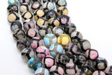 Tibetan Natural Faceted Agate Beads, DZI Fire Agate BS #69, Black Pink and Blue Colorful Beads