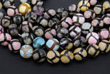 Tibetan Natural Faceted Agate Beads, DZI Fire Agate BS #69, Black Pink and Blue Colorful Beads