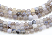 Natural Striped Faceted Agate Beads, White to Gray Banded Beads BS #59, sizes in 8mm 10 mm 15 inch Strands