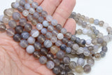 Natural Striped Faceted Agate Beads, White to Gray Banded Beads BS #59, sizes in 8mm 10 mm 15 inch Strands