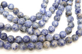 Natural Blue Spot Jasper Beads, White and Blue Smooth Round Beads BS #51, sizes 6 mm or 10 mm 15.75 inch Strands