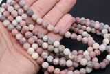 Natural Marble and Pink Kiwi Beads, Frosted Sesame White Round Jasper Beads BS #61, size 8mm 15.5 in FULL Strands